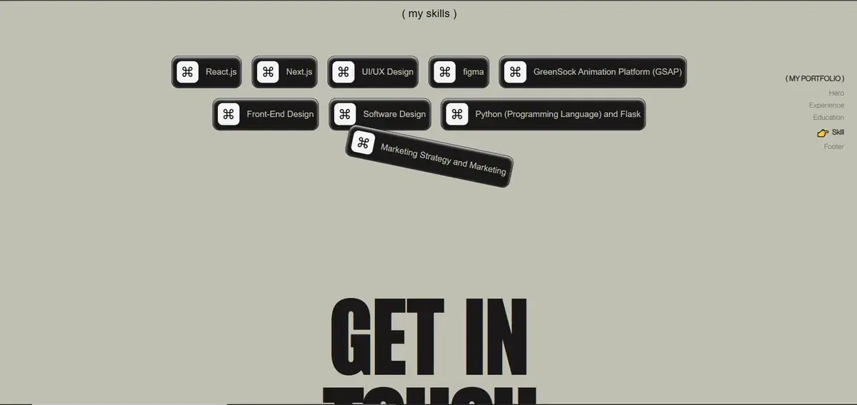 Sage skills board with keycap-style tags for a frontend developer, built with MakeMyAISite