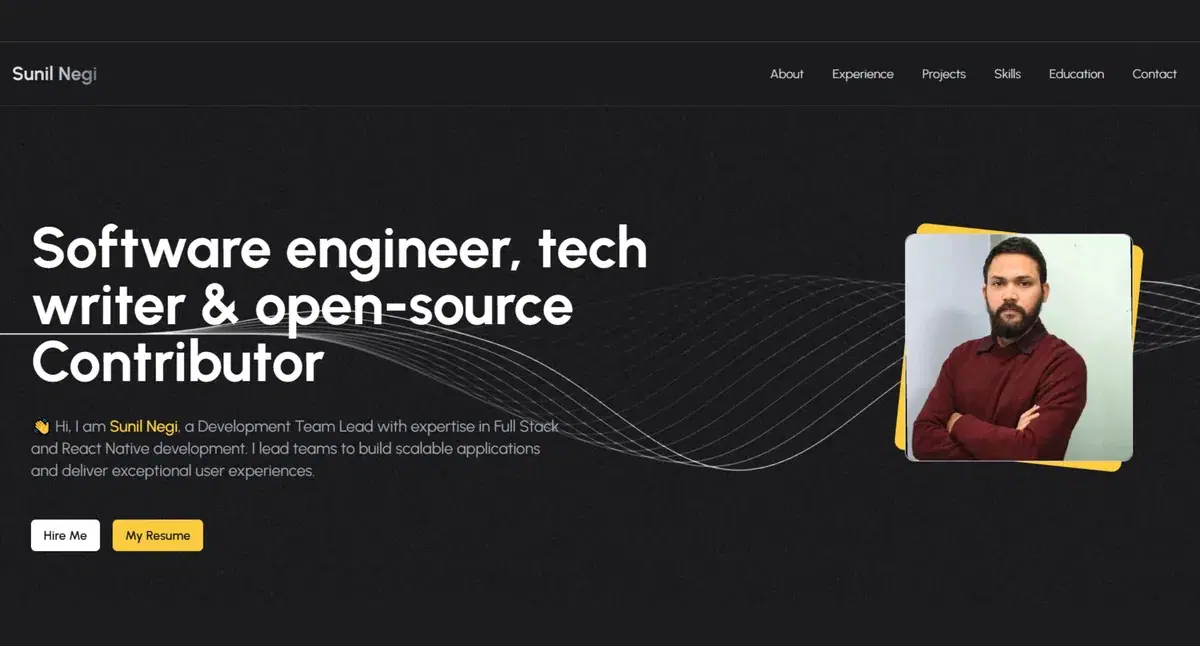Dark noise portfolio template for an engineering team lead, built with MakeMyAISite